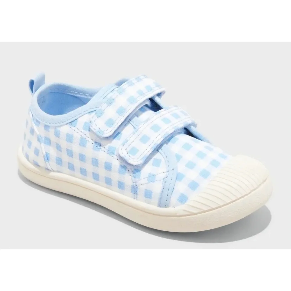 Cat & Jack Parker Toddler Blue Gingham Canvas Sneakers Size 12 Hook and Loop